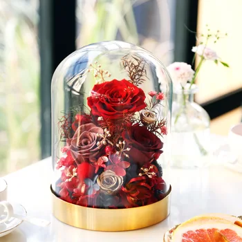 Вечната Роза Сушена Цвете В Купольном Стъкло С Дървена Рамка За Сватбени Декорации Истински Вечен Цвете Свети Валентин Коледни Подаръци 1