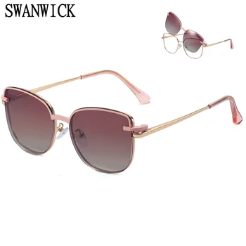 Swanwick поляризирани слънчеви очила с клипсой, оптични рамки, квадратни сини светозащитные очила за жени, розови метални сиви Летни улични 1