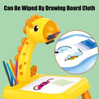 Детска Маса За Рисуване Led Проектор И Дъска Жираф Ръчно Бюро За Рисуване На Детски Образователни Образователни Играчки За Момчета И Момичета Подарък 1
