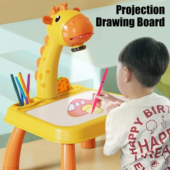 Детска Маса За Рисуване Led Проектор И Дъска Жираф Ръчно Бюро За Рисуване На Детски Образователни Образователни Играчки За Момчета И Момичета Подарък 2