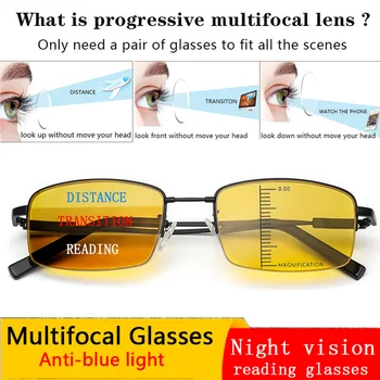 Новите Прогресивни многофокусные Очила за нощно виждане За четене, Мъжки слънчеви Очила За далечния и на Близкия, с двойно предназначение, Анти-синя светлина, очила за далекогледство 1