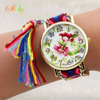 shsby Нови Дамски ръчен часовник от найлон въжета с цветя модел, модерен дамски часовник под роклята, висококачествени кварцови часовници, красиви часовници за момичета 1