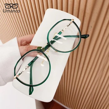 Umanco Модни Кръгли Зелени Очила Блокер Синя Светлина Слот Компютърни Очила Очила, Оптични Рамки За Очила При Късогледство 0 Диоптъра 1