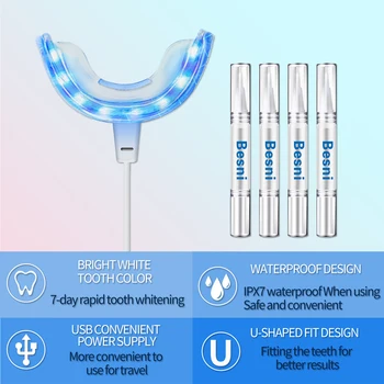 Besni Домашен стоматологичен лампа Комплект за Избелване на Зъбите Студен Led Лампа за Избелване на Зъби за Чувствителни Зъби 4в1 кабел за предаване на данни С Избелващ Гел 2