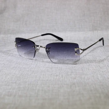 Vintage Слънчеви Очила Без Рамки Мъже В Метална Рамка, Прозрачни Очила с Квадратни Рамки Нюанси за Жени Летни Клубни Точки Oculos 1