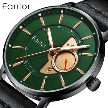Луксозни Маркови Ежедневни Часовници Fantor, Мъжки Зелени Модерен Мъжки Кожени Часовници за Мъже, Цена на Едро 2020, Кварцов Часовник 1