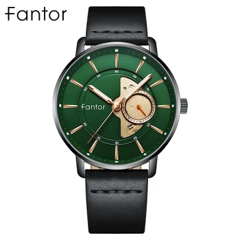 Луксозни Маркови Ежедневни Часовници Fantor, Мъжки Зелени Модерен Мъжки Кожени Часовници за Мъже, Цена на Едро 2020, Кварцов Часовник 2