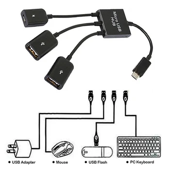 3в1 Micro USB 2 OTG 3 Порта Hub Кабелен Сплитер Micro-USB Type-C Адаптер Конвертор За Таблет Android Мишка Клавиатура 2