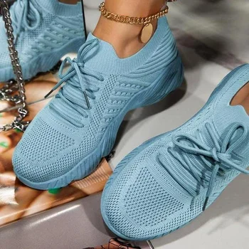 Маратонки Обувки 2022 Модни Дамски летни обувки на платформа с шнур, по-Големи Размери 43, Окото на Спортни обувки на равна подметка, дамски обувки вулканизированная 1