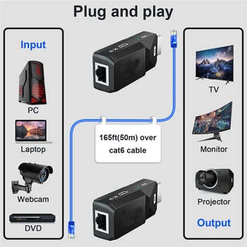 2022 HDMI Удължител с IR и линия 1080 P HDMI кабел за Удължаване 60 м Без Загуба на RJ-45 към Удължител HDMI Предавател, Приемник на Cat5e/Cat6 2