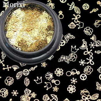 3D метални декорации за нокти смесени форми на златни цветя кръст листа Нит САМ окачване на метални пайети аксесоари за нокти BZ016 1