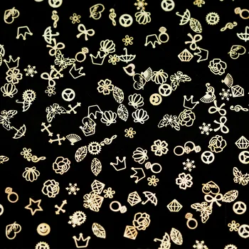 3D метални декорации за нокти смесени форми на златни цветя кръст листа Нит САМ окачване на метални пайети аксесоари за нокти BZ016 2