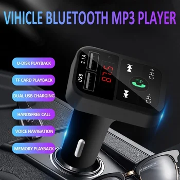 Автомобилен Bluetooth 5,0 FM-Предавател Безжичен Високоговорител Микрофон Аудиоприемник Авто MP3 Плеър 2.1 A Dual USB Бързо Зарядно Устройство Аксесоари 2