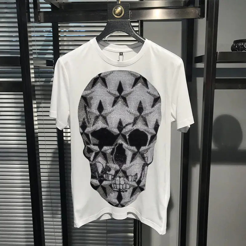 2021 Лятна Нова Мъжка Тениска Дишаща Висококачествен Памучен Черна Тениска с Изображение на Диамантения Череп M-5XL Изображение 1