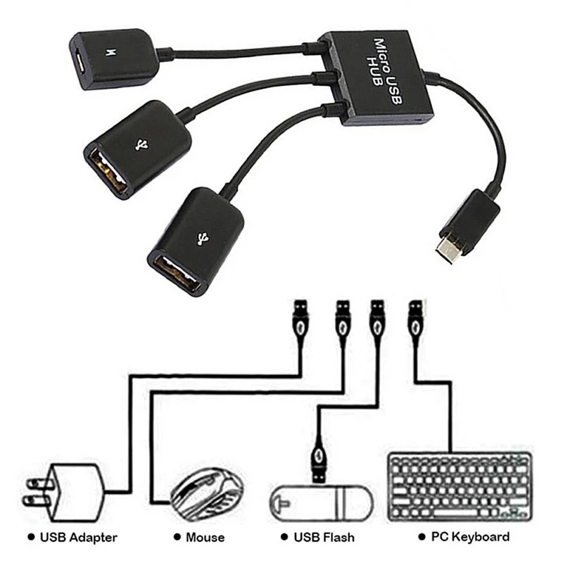 3в1 Micro USB 2 OTG 3 Порта Hub Кабелен Сплитер Micro-USB Type-C Адаптер Конвертор За Таблет Android Мишка Клавиатура Изображение 1