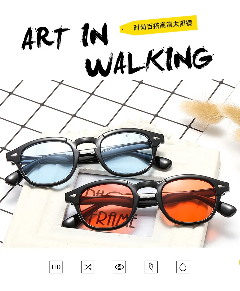 Модни Кръгли Очила В Стил Джони Деп С Прозрачни Тъмни Лещи, Брендовый Дизайн, Вечерни Шоу Програми, Слънчеви Очила Oculos De Sol Изображение 1