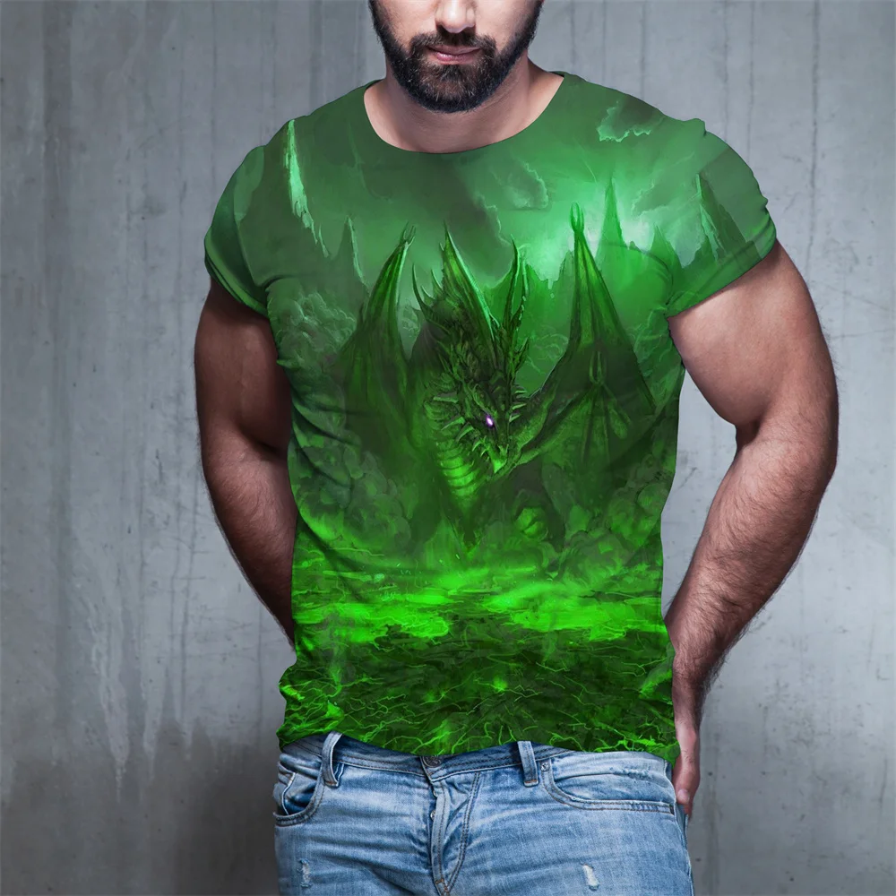 Мъжка тениска с пятицветным Дракон и 3D Принтом под формата на Животно, Дракон, къс ръкав, лятна Тениска Оверсайз за деца/момичета, блузи в стил Харадзюку,... Изображение 1
