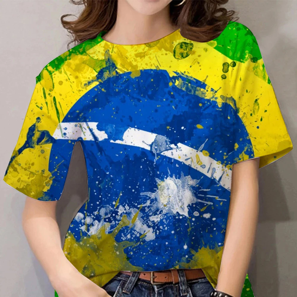 Националната Фланелка на Бразилия, Женска тениска, Риза в стил хип-хоп, Многоцветен Тениска С Принтом, 3d, Готик пънк-Рок, Дамски Дрехи, Лятна Градинска Облекло Изображение 1