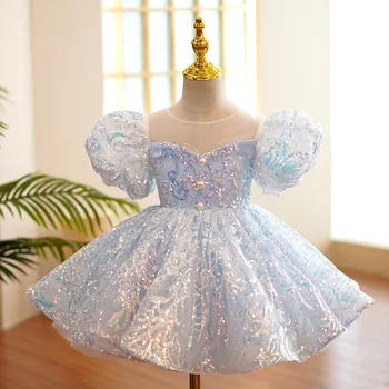 Бебешка рокля-бутик 2022, детско парти за момичета, рокля пакетче принцеса с пайети, бебешка рокля-пакет за 1-ви рожден Ден, детски дрехи 1