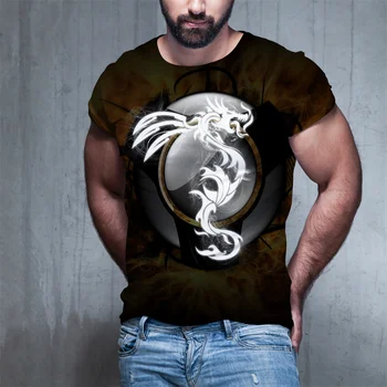 Мъжка тениска с пятицветным Дракон и 3D Принтом под формата на Животно, Дракон, къс ръкав, лятна Тениска Оверсайз за деца/момичета, блузи в стил Харадзюку,... 1