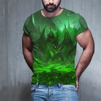 Мъжка тениска с пятицветным Дракон и 3D Принтом под формата на Животно, Дракон, къс ръкав, лятна Тениска Оверсайз за деца/момичета, блузи в стил Харадзюку,... 2