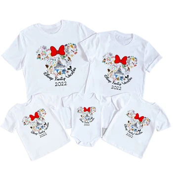Майка и Децата 2022 Disney Еднакви Комплекти За Семейна почивка Дисниленд Мики Модна Тениска За пътуване Бели Летни Дрехи За Малките Момичета 1