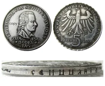 Германия, Федерална Република, 5 марки, копирни монета 1955 година на издаване, покрита със сребро 1
