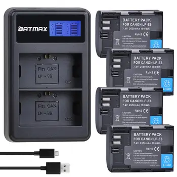 Batmax 2650 mah LP-E6 LP-E6N Батерия + LCD-дисплей, Dual USB Зарядно Устройство за Canon EOS 5DS R 5D Mark II 5D Mark III 6D 7D 80D 90C EOS 5DS R 1