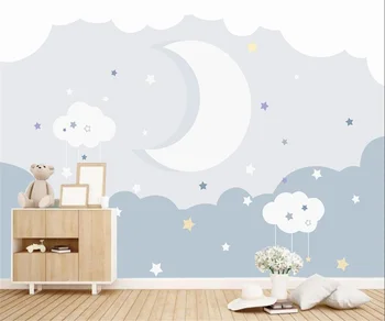 3D тапети за детска стая, ръчно рисувани, проста луната и звездното небе, тапети за интериор на детска градина, тапети за стени