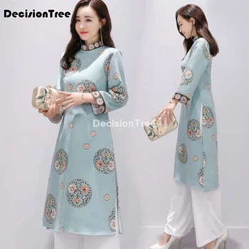 2023 подобряване на вьетнамское рокля чонсам в народен стил аодай + комплект панталони, женски традиционни китайски рокля ципао с флорални принтом, vestidos 2