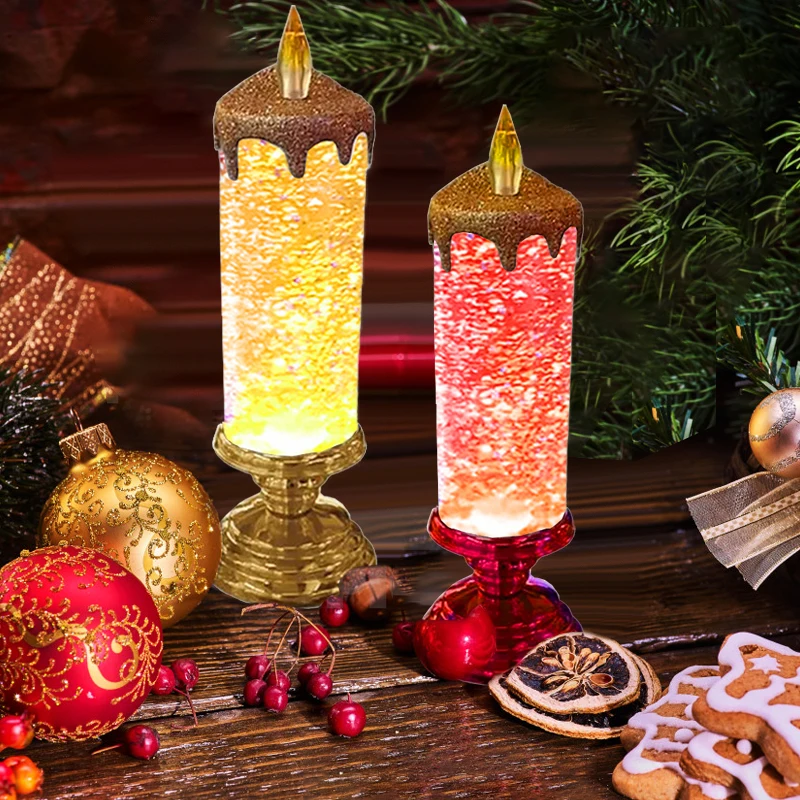1бр Коледна Цветна Мечта Кристален Led Свещ Блясък Беспламенные Свещи 7 Цвята Променя Романтична Светлина Вечерни Начало Декор Изображение 2