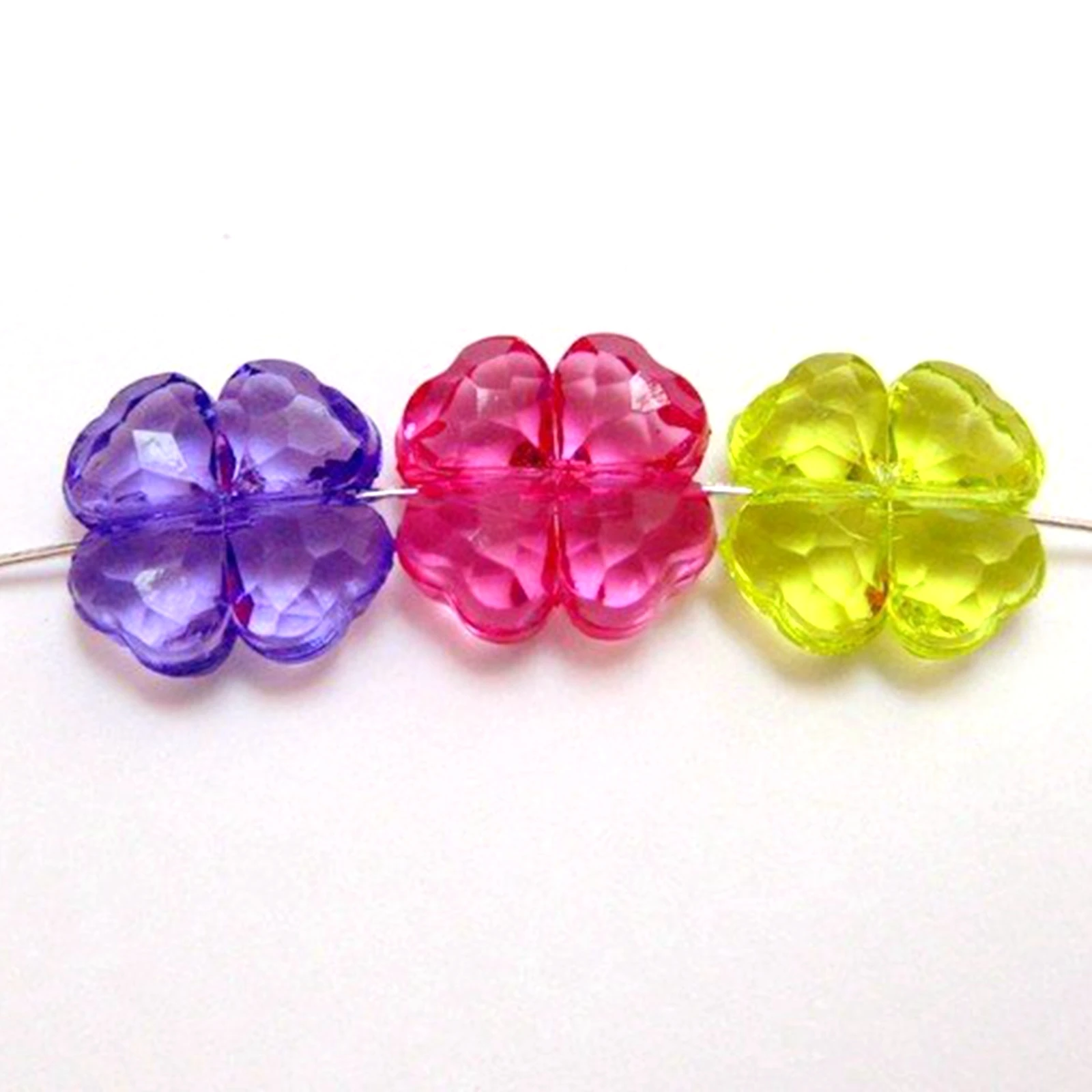 5000 Цветни Прозрачни Акрилни Мъниста-шармов с Четири Листа Детелина 11 мм Изображение 2