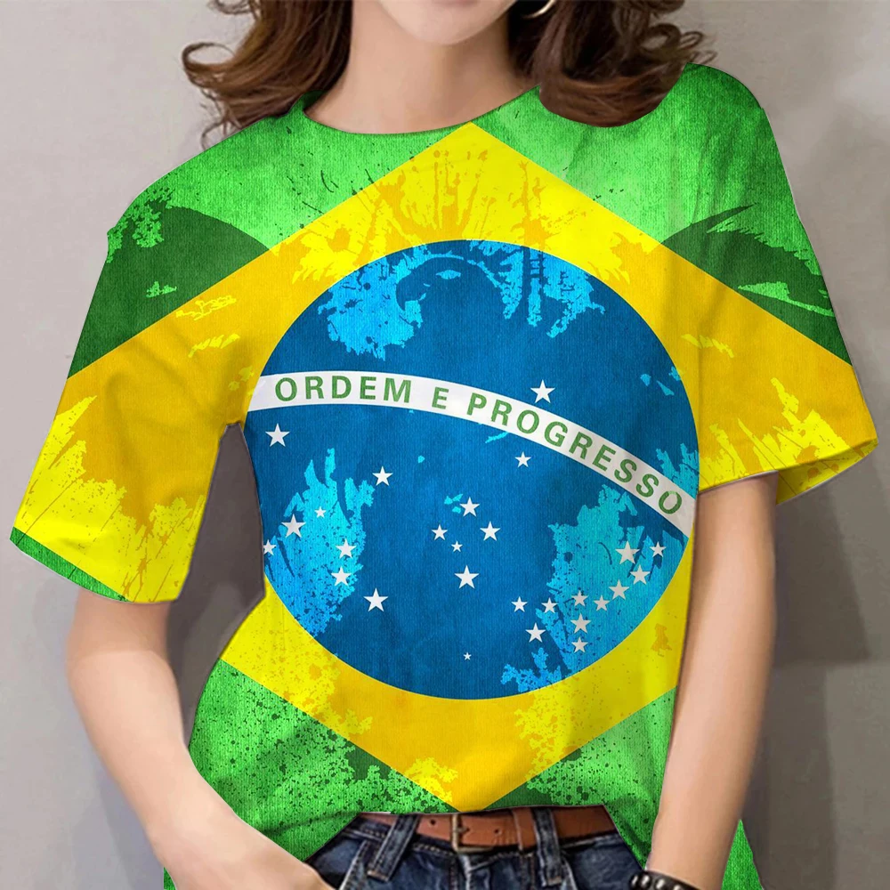 Националната Фланелка на Бразилия, Женска тениска, Риза в стил хип-хоп, Многоцветен Тениска С Принтом, 3d, Готик пънк-Рок, Дамски Дрехи, Лятна Градинска Облекло Изображение 2