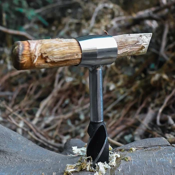 Открит Ръчен Свредел Дървообработващи Ръчна Пробивна Машина За Оцеляването Инструмент за Създаване на Дупки Гаечен Ключ с Кожен Калъф Дървена Бормашина Колче, за да проверите За Къмпинг 2