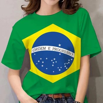 Националната Фланелка на Бразилия, Женска тениска, Риза в стил хип-хоп, Многоцветен Тениска С Принтом, 3d, Готик пънк-Рок, Дамски Дрехи, Лятна Градинска Облекло 1