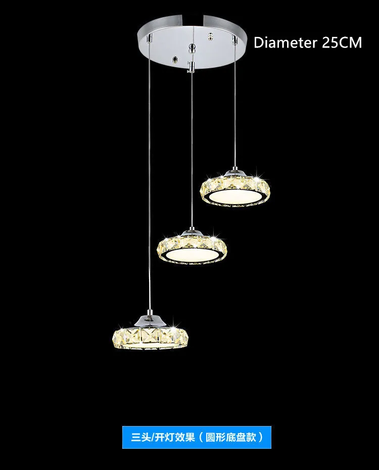 Led лампа за хранене кристален трапезария полилей три модерни минималистичные кръгли хол с трапезария и бар плот, маса за хранене Изображение 3