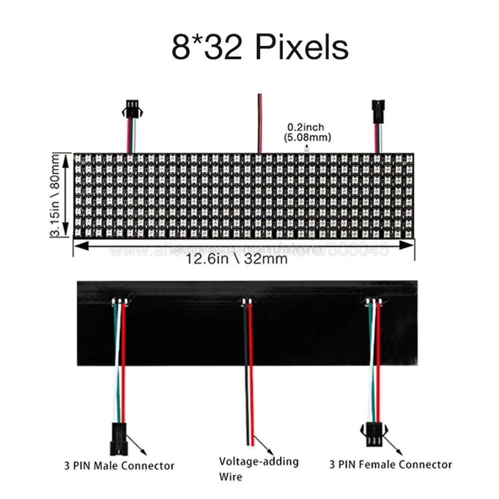 WS2812B RGB LED Дигитален Гъвкав Индивидуално Адресуемый Панел Лампа WS2812 8х8 16x16 8x32 Модул Матричен Екран DC5V Изображение 3