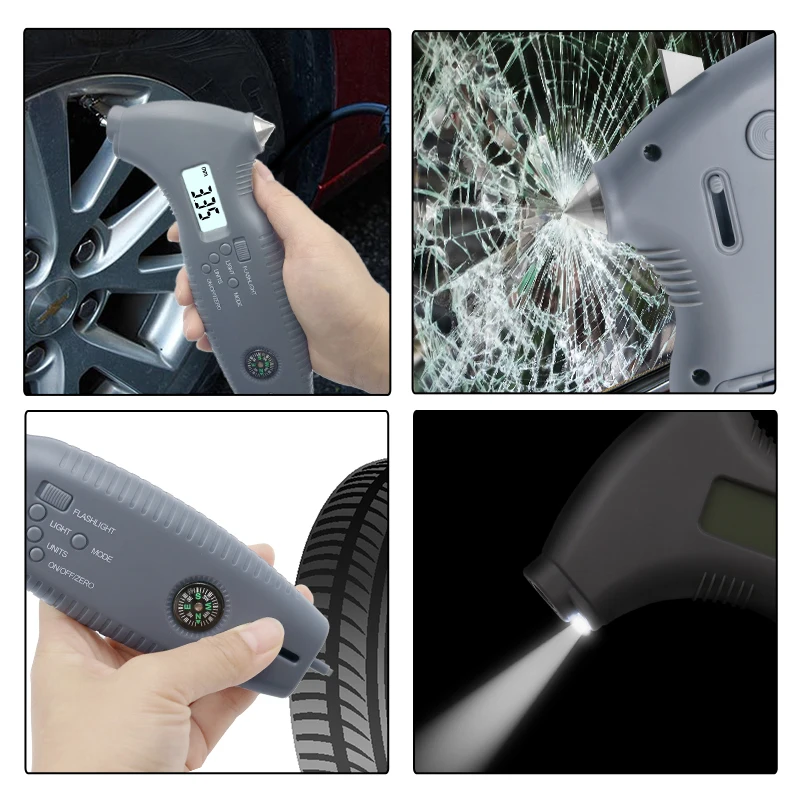 Измервателен инструмент защитен чук с подсветка катер и осем в един цифров датчик за налягането в гумите сензор за налягане в гумите Изображение 3
