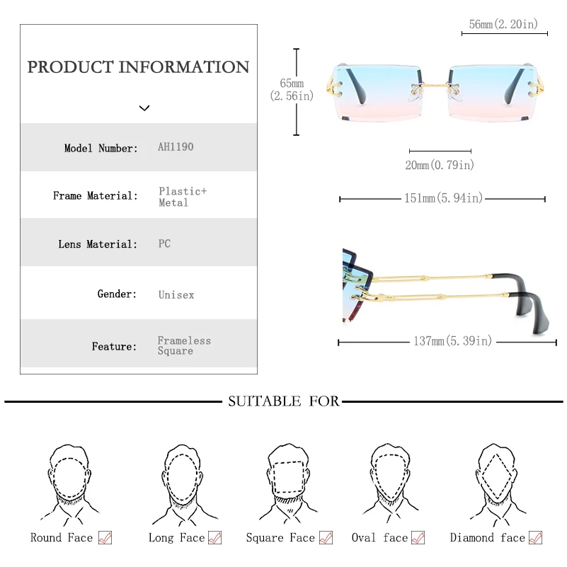 Модерни Правоъгълни Слънчеви Очила Без Рамки, с Нов Дизайн, Луксозни Квадратни Очила за Жени и Мъже, Летен Стил, Ретро Нюанси, UV400 Изображение 3
