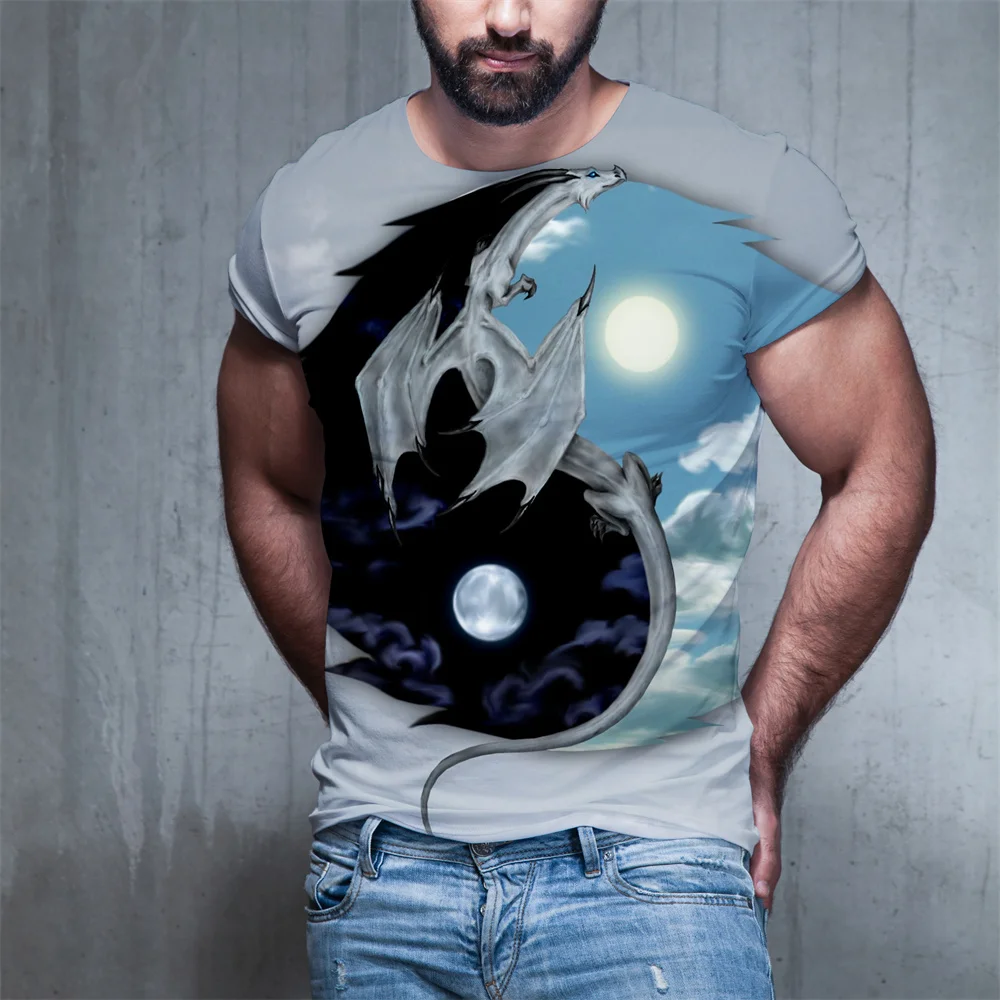 Мъжка тениска с пятицветным Дракон и 3D Принтом под формата на Животно, Дракон, къс ръкав, лятна Тениска Оверсайз за деца/момичета, блузи в стил Харадзюку,... Изображение 3