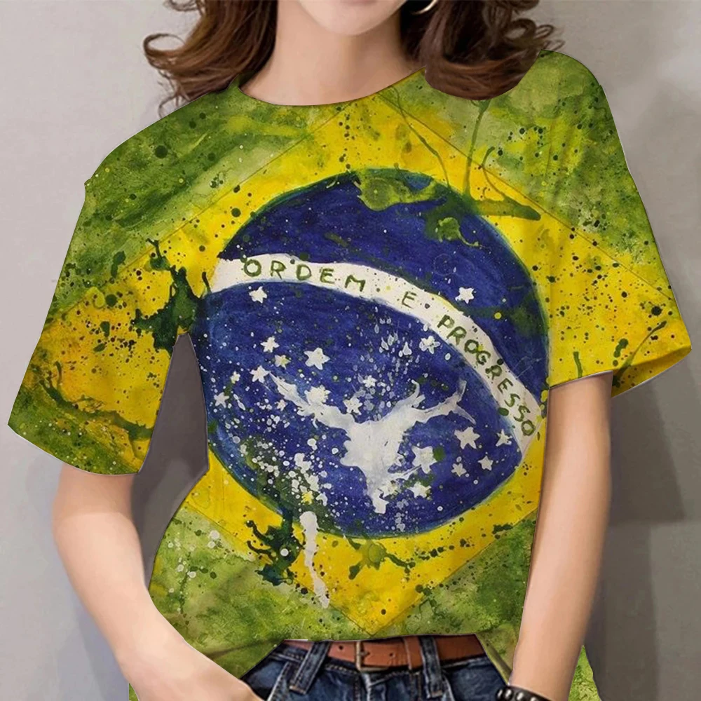 Националната Фланелка на Бразилия, Женска тениска, Риза в стил хип-хоп, Многоцветен Тениска С Принтом, 3d, Готик пънк-Рок, Дамски Дрехи, Лятна Градинска Облекло Изображение 3