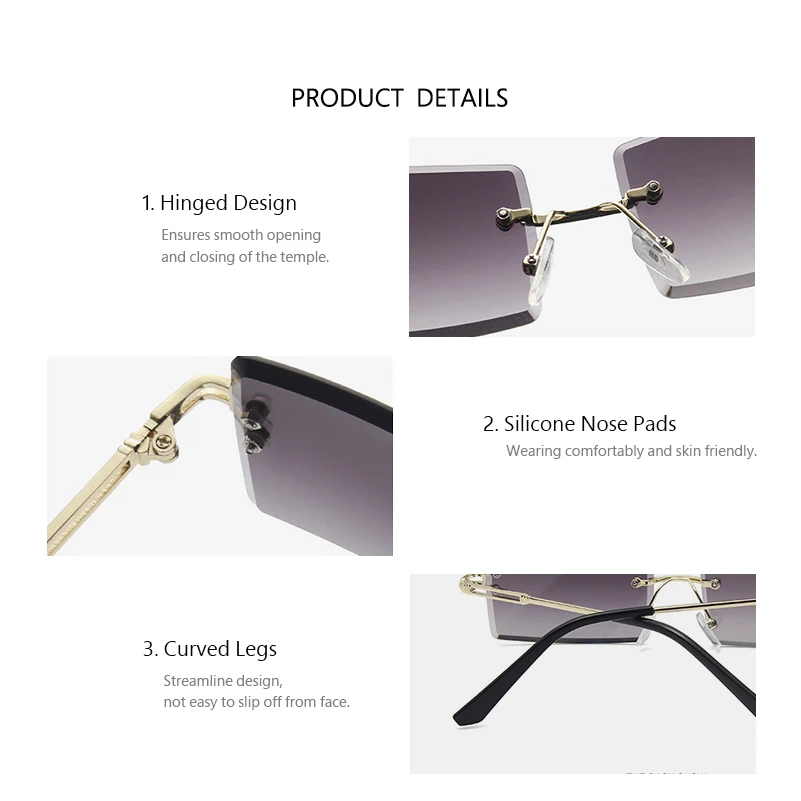 Модерни Правоъгълни Слънчеви Очила Без Рамки, с Нов Дизайн, Луксозни Квадратни Очила за Жени и Мъже, Летен Стил, Ретро Нюанси, UV400 Изображение 4