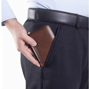 Мъжки Портфейли с RFID Заключване От Естествена Кожа в три Гънки, Бизнес Кратък Чантата, Чантата за Мъже с Прозорец за самоличност и Притежател на Кредитна карта 2