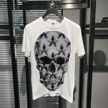 2021 Лятна Нова Мъжка Тениска Дишаща Висококачествен Памучен Черна Тениска с Изображение на Диамантения Череп M-5XL 2