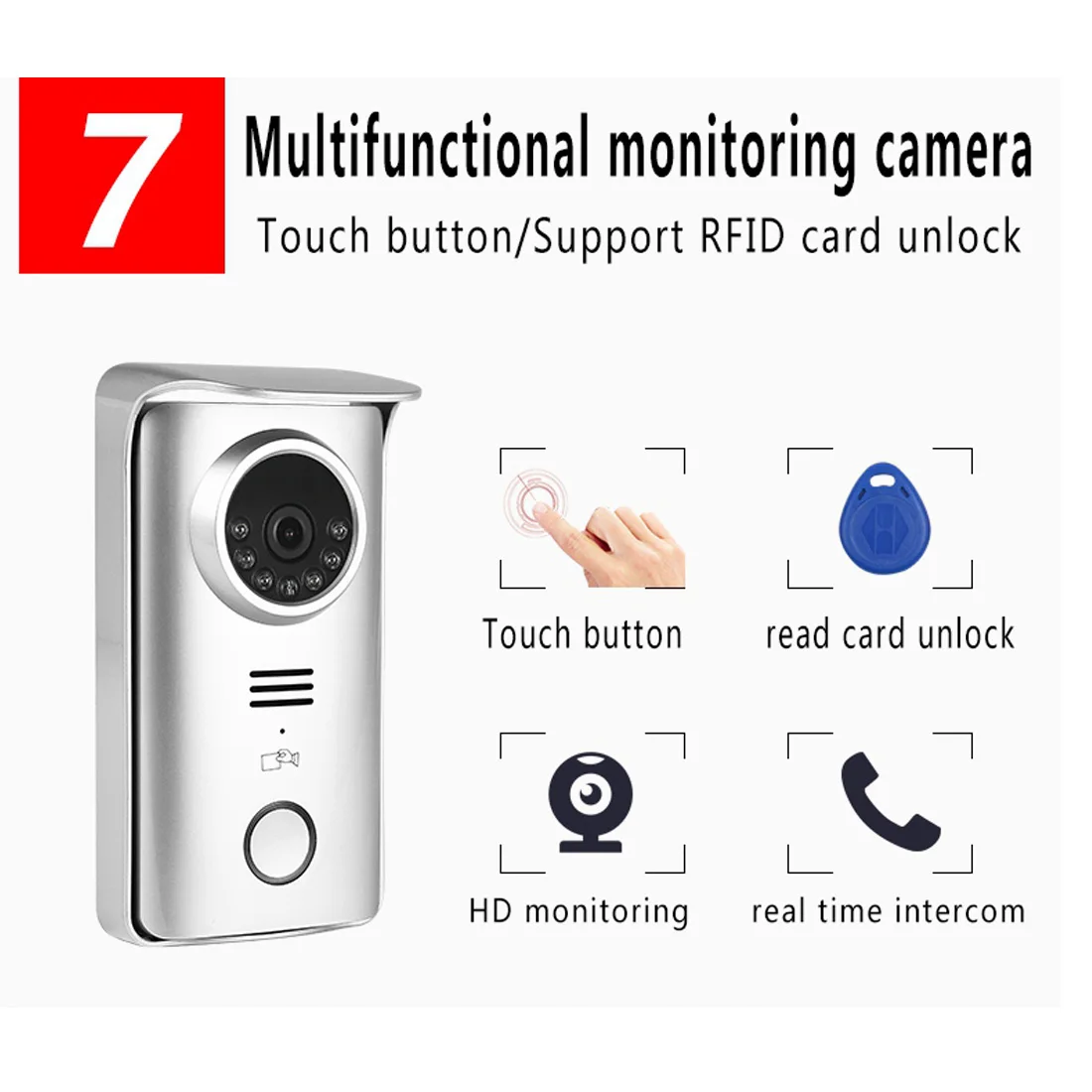 SYSD 7-инчов Безжичен Монитор Видеофон Апартаментен Домофон, звънчева Камера RFID, за да проверите За Безопасност на Работното Място Изображение 5