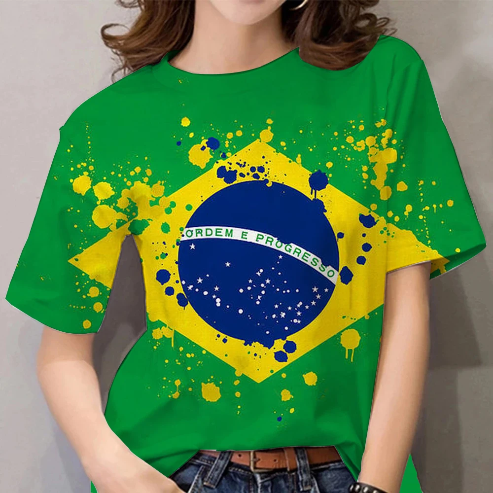 Националната Фланелка на Бразилия, Женска тениска, Риза в стил хип-хоп, Многоцветен Тениска С Принтом, 3d, Готик пънк-Рок, Дамски Дрехи, Лятна Градинска Облекло Изображение 5
