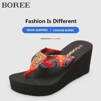 Boree/Дамски обувки, лято 2020, Плажни сандали в бохемски стил, чехли На танкетке и платформа, Чехли, Улични Чехли, sapatos das mulheres 1