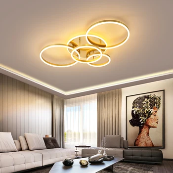 Златисто-бяла модерна led полилей, светеща хол, кабинет, затемняемое вътрешно осветление, украса на тавана, тавана лампа 2