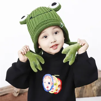Най-добрата зимна шапка за деца, шапки с мече и жаба, плетени калъф за Бебешки шапки ръчно изработени, топли детски шапки-те за момичета от 3 до 8 години 2