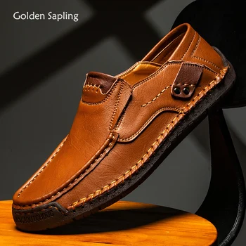 Мъжки Лоферы Golden Sapling от естествена Кожа, Дишаща мъжки Ежедневни Обувки, мека Гумена Обувки На Равна Подметка За Шофиране, вечерни Лоферы в ретро стил 1